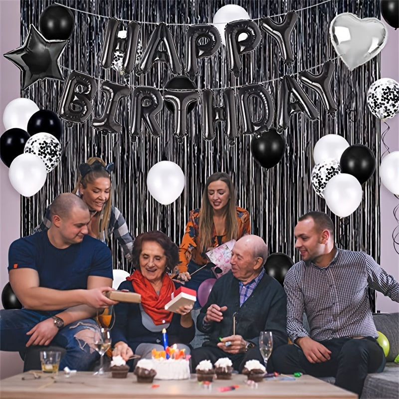 Happy Birthday Balloon Banner & Set with Foil Fringe Curtains