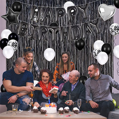 Happy Birthday Balloon Banner & Set with Foil Fringe Curtains