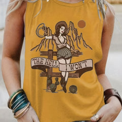 Cartoon Print Tank Top Crew Neck Medium Stretch