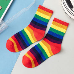 Rainbow Stripe Socks Retro Mid Tube Women's Stockings