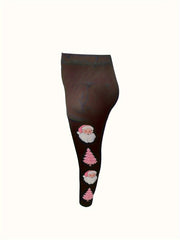 Women's Plus Santa Claus & Tree Print Skinny Leggings