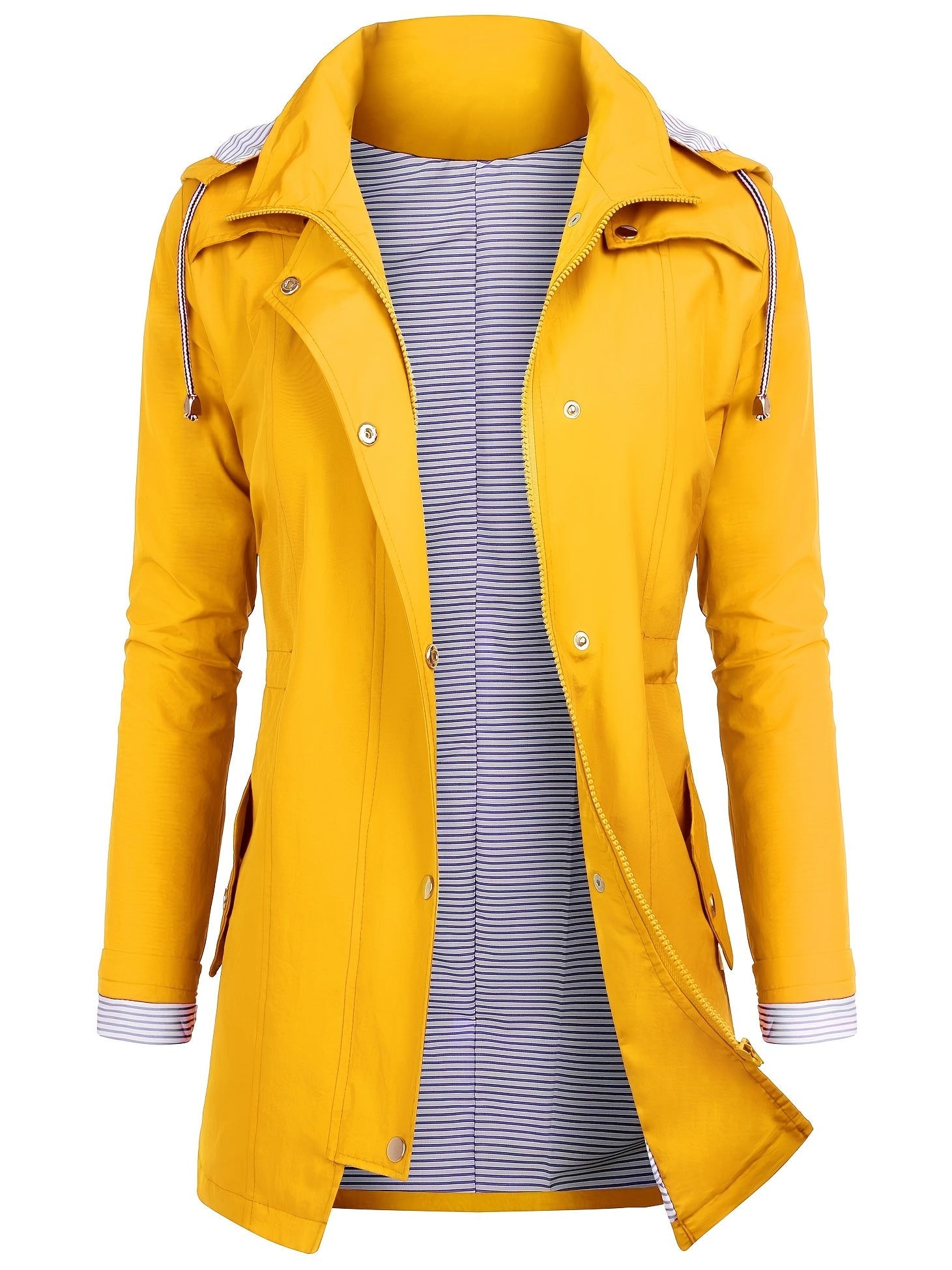 Striped Hooded Trenchcoat for Hiking