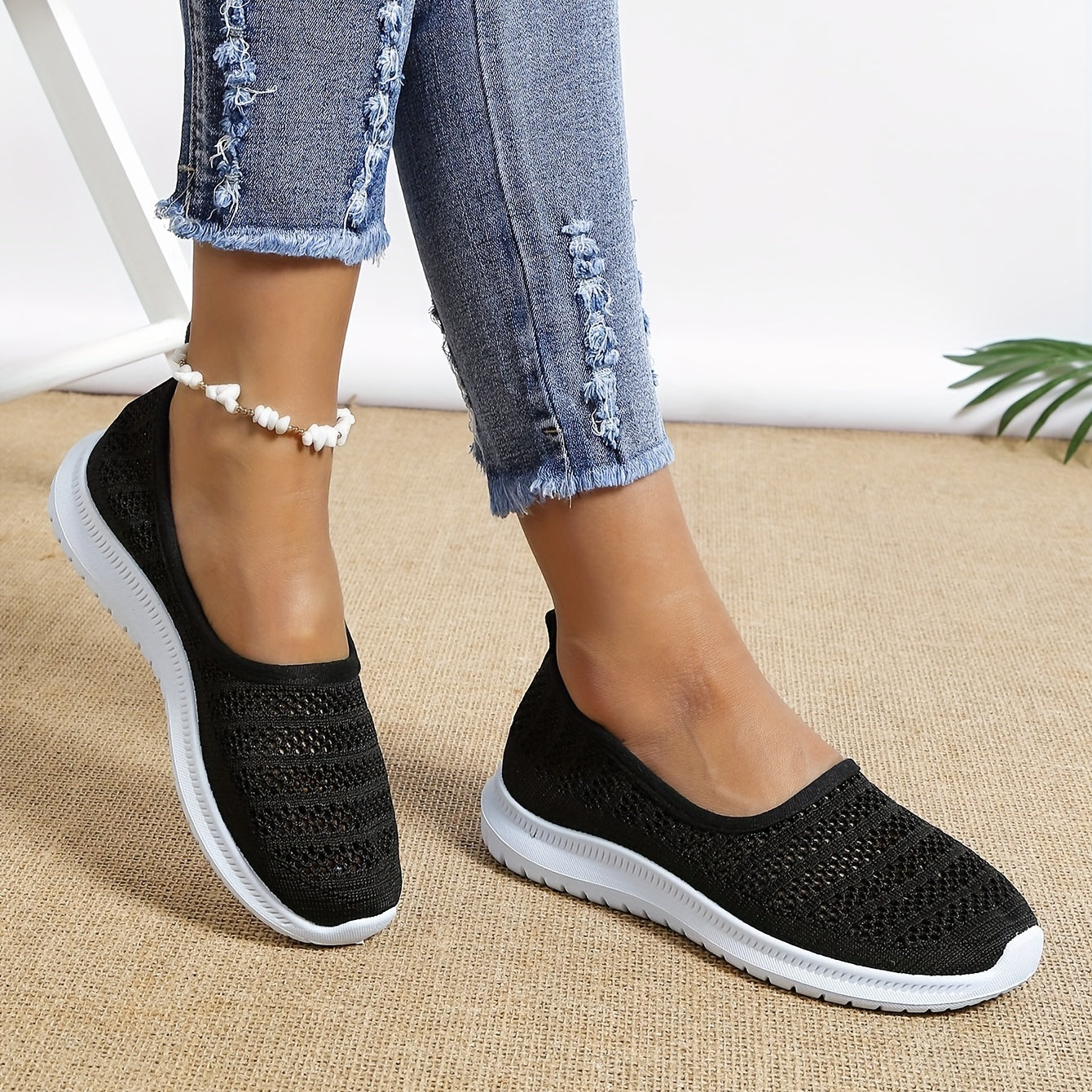 Women's Breathable Mesh Knit Shoes Slip On Sneakers Comfortable Lightweight