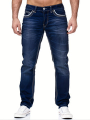 Classic Slim Fit Jeans Men's Casual Street Style Solid Mid Stretch Denim Pants