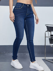 Solid Button Fly High Rise Skinny Jeans