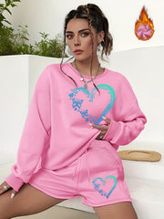 Heart & Butterfly Print Sweatshirt & Shorts 2 Piece Set