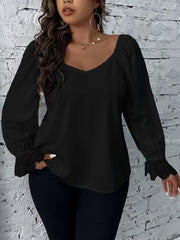 Contrast Lace Sleeve V Neck Blouse