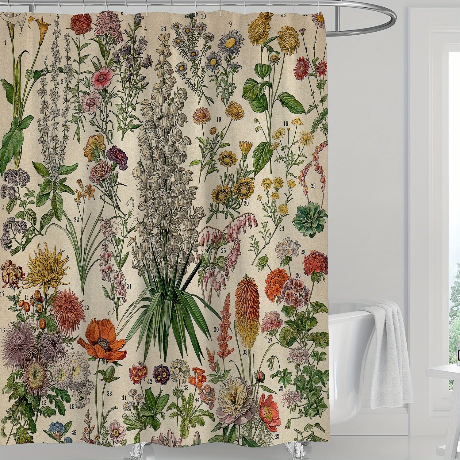 Green Floral Print Shower Curtain Waterproof Fabric Bathroom Decor 180x180