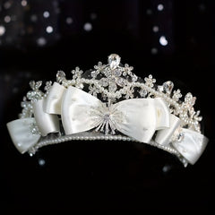 Bridal Rhinestone Pearl Headband Tiara Bow Wedding Hair Accessory