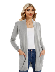 Solid Color Long Sleeve Cardigan for Women