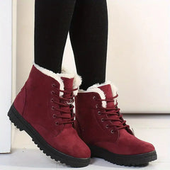 Faux Fur Ankle Boots Round Toe Lace Up Warm Winter Booties