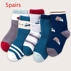 Boy's Cartoon Striped Crew Socks Breathable Casual Style Unisex Socks