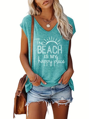 V Neck Tank Top Casual Cap Sleeve Summer Women's Top