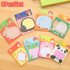 8pcs Cartoon Animal Sticky Notes Set Student Stationery Learning Supplies