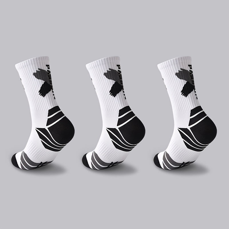 3 Pairs Men's Mid Crew Sport Socks Nylon Blend Sweat Absorbing Comfy Breathable