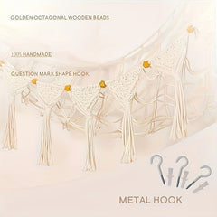 Macrame DreamLights Bohemian Plush Toy Storage Hammock - Beige