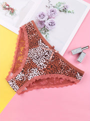 6pcs Leopard Bow Tie Lace Trim Intimates Panties
