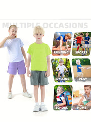 Kids' Solid Comfy Quick-Drying Short Sleeve T-Shirt - Summer Sports
