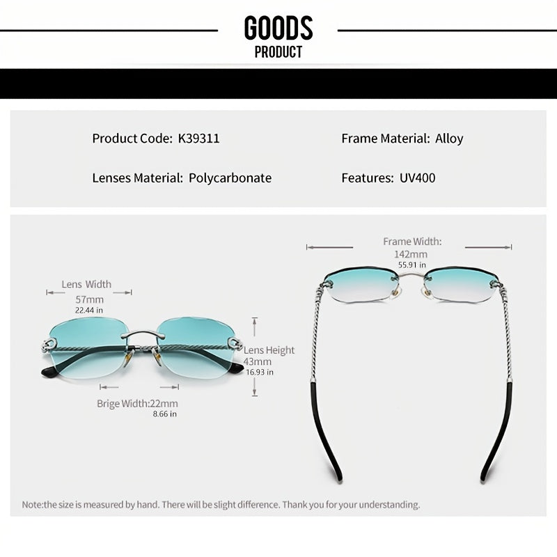 Square Frameless Sunglasses UV400 Retro Vintage Style
