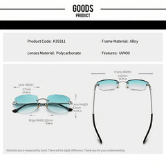 Square Frameless Sunglasses UV400 Retro Vintage Style