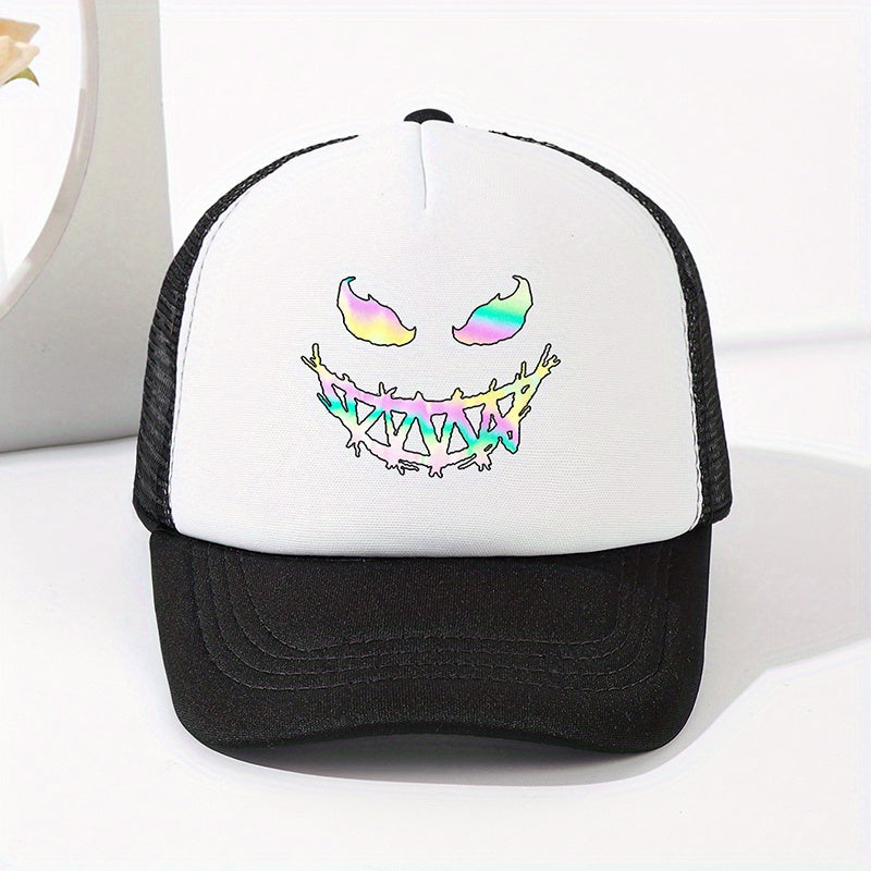 Summer Outdoor Sunshade Mesh Baseball Cap with Ghost Face Print