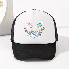 Summer Outdoor Sunshade Mesh Baseball Cap with Ghost Face Print