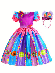 Girls Princess Dress & Headband Rainbow Holiday
