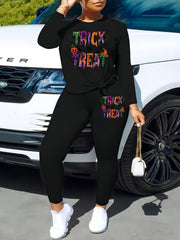 Women's Plus Pumpkin & Letter Print Tee & Legging Outfits Set