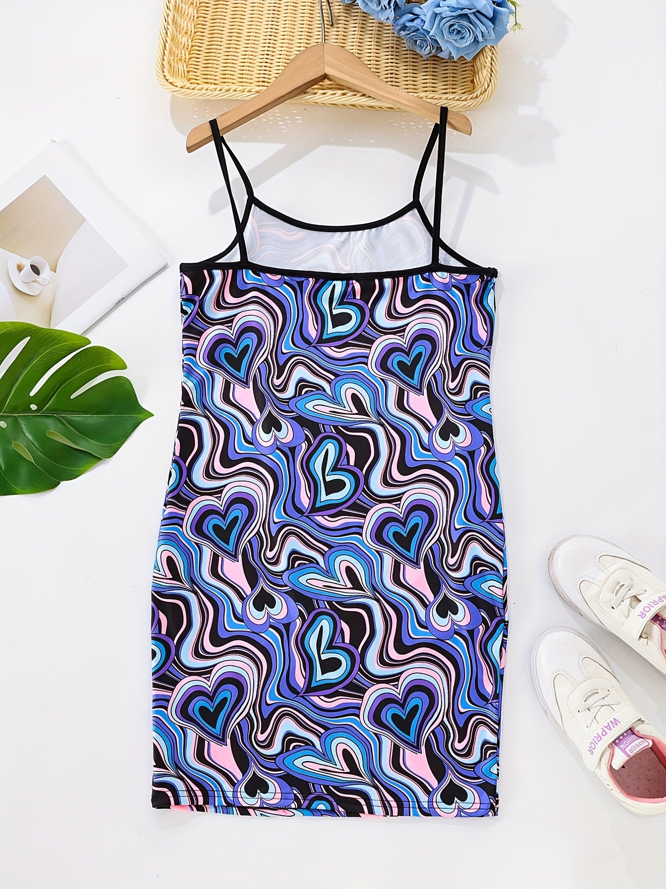Girls' Luminous Marble Heart Pattern Cami Dress Youth Girls