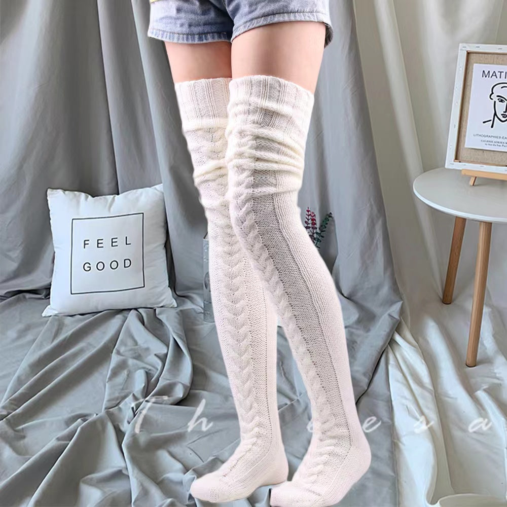 Knit Leg Stocking Thigh Long Warmers Knee Cable Women Boot Socks