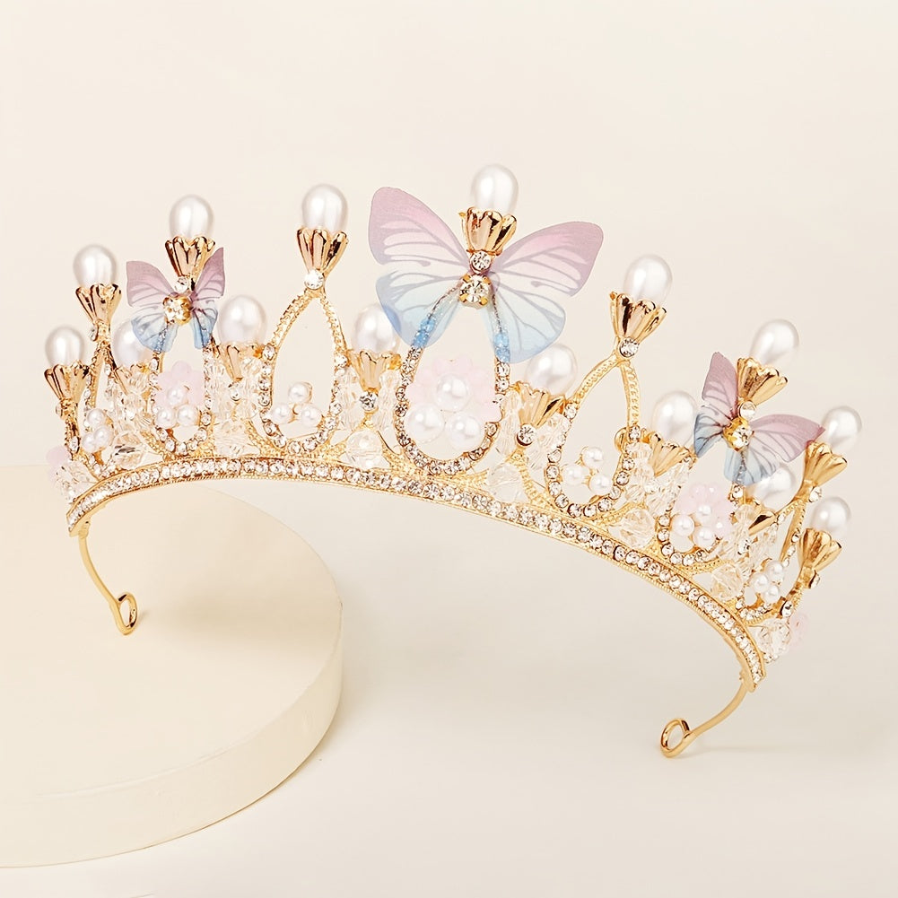 Pearl Butterfly Crown Headband Party Favor Princess Tiara Wedding Cosplay