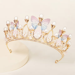 Pearl Butterfly Crown Headband Party Favor Princess Tiara Wedding Cosplay