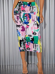 Abstract Print Bodycon Skirt for Spring & Summer