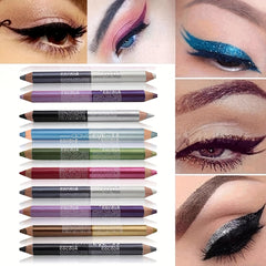 Dual-Ended Eyeliner Pencil Matte & Pearly Coral Green Purple +Sharpener