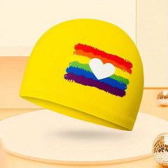 Kids PU Waterproof Swim Cap, Cartoon Pattern Ear Protection, High Elasticity