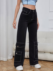 High Waist Flap Pockets Cargo Pants Loose Fit