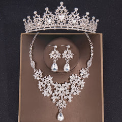 Baroque Silver Crystal Bridal Jewelry Sets Tiara Crown Earrings Necklace Set