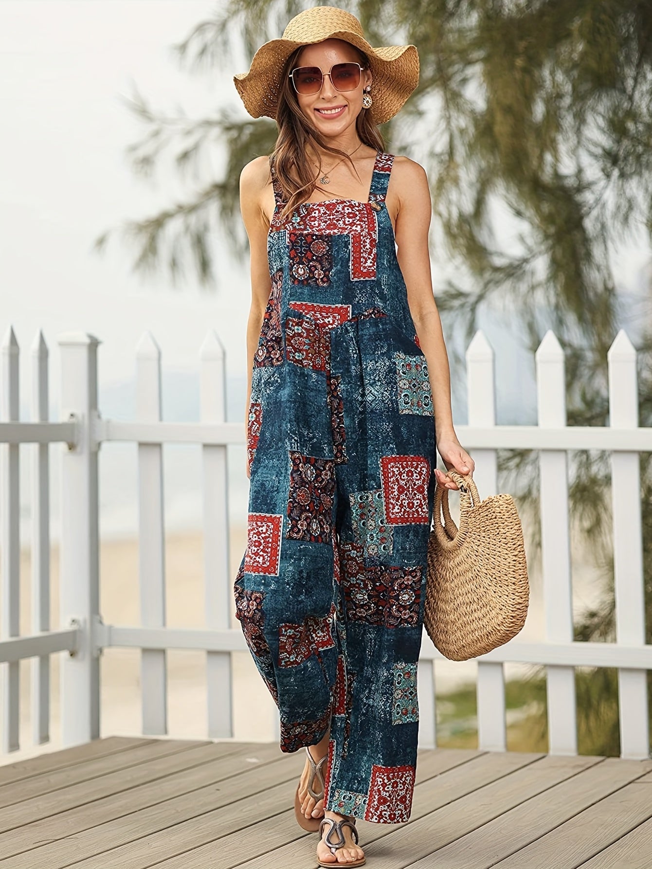 Wide Leg Overall Jumpsuit Women's Clothing