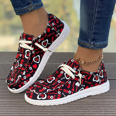 Women's Outdoor Skate Shoes with Letters & Hearts Flat Comfortable Lace