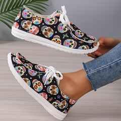 Women's Skull Loafers Slip-On Low Light Halloween Shoes