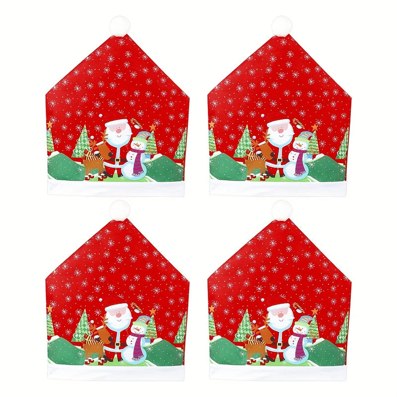1pc Christmas Chair Cover Santa Claus Snowman Dining Chair Sofa Cover