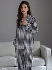Classic Houndstooth Pajama Set Long Sleeve Shirt & Trousers