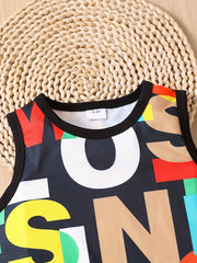 Boys Letter Pattern Casual Outfit Tank Top & Shorts Set