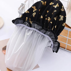 Butterfly Print Double Layer Shower Cap - Waterproof for Home & Travel