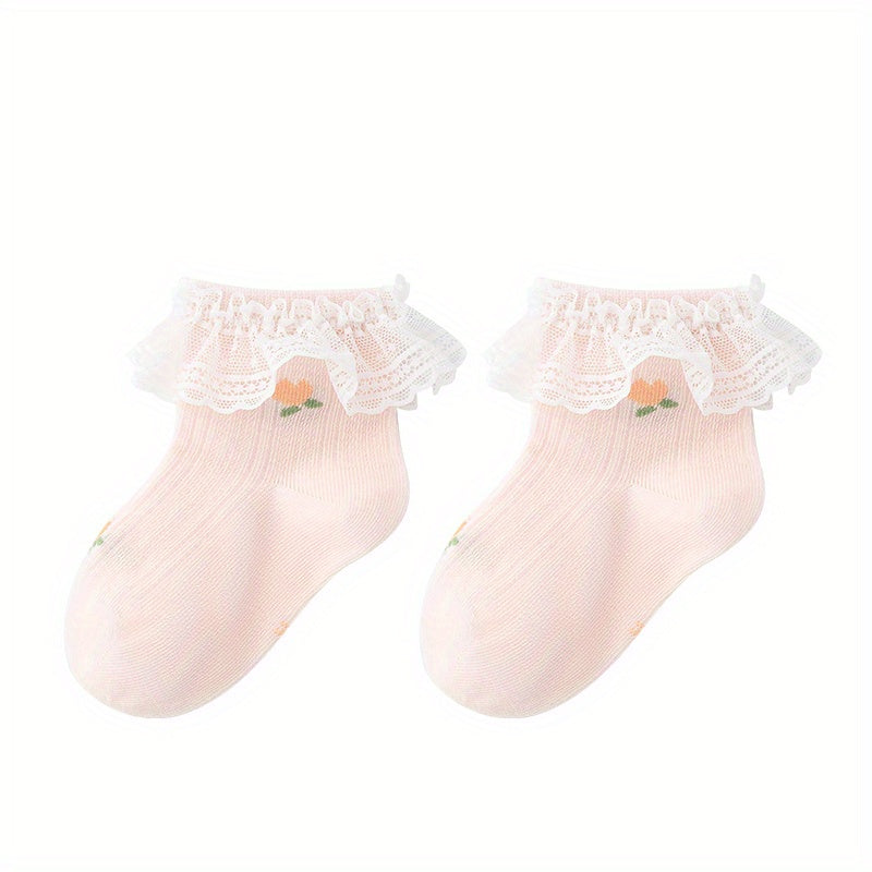 Girl's Princess Mesh Cotton Socks, Breathable Mid Tube Socks