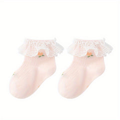Girl's Princess Mesh Cotton Socks, Breathable Mid Tube Socks