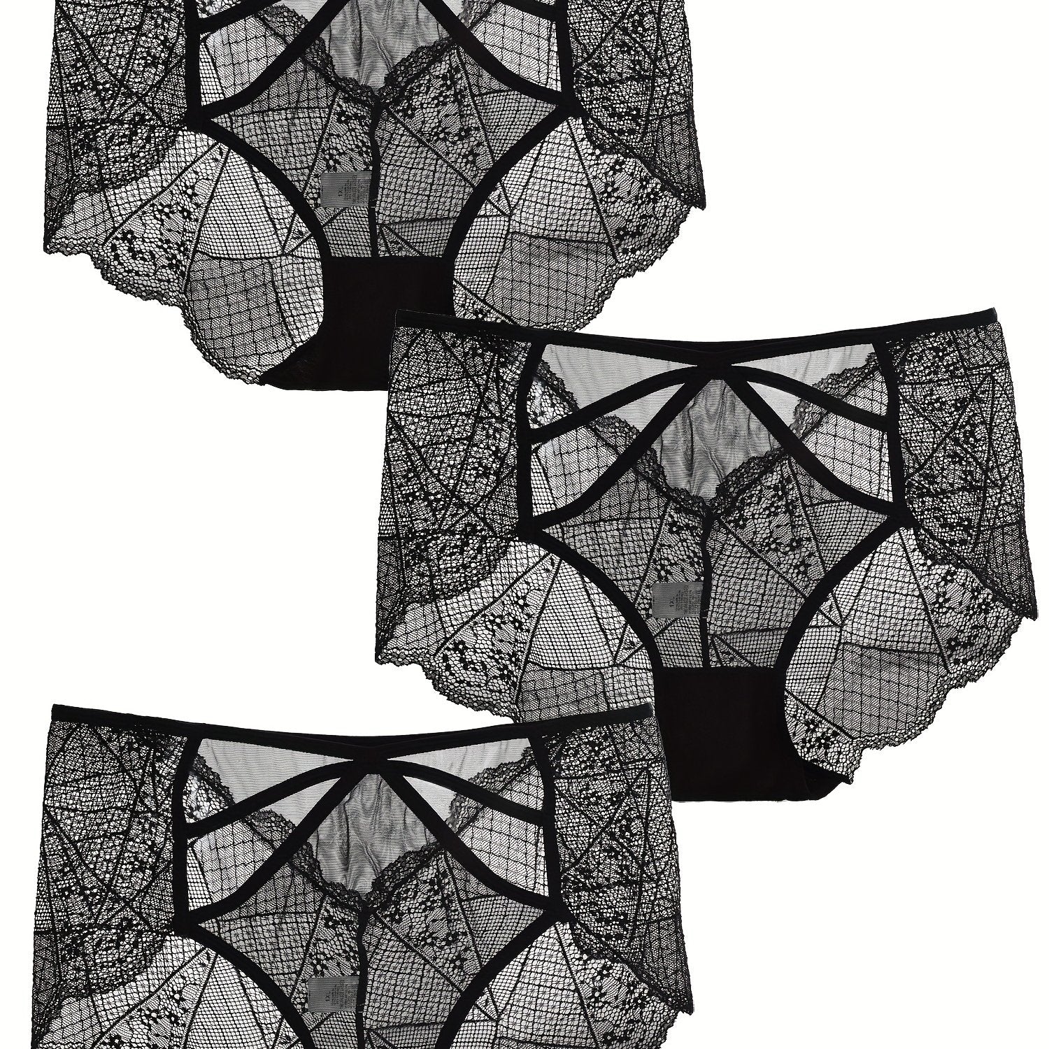 3pk Plus Size Lace Mid Waist Semi Sheer Panties