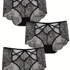 3pk Plus Size Lace Mid Waist Semi Sheer Panties