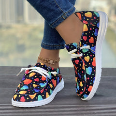 Women's Outdoor Skateboard Shoes with Heart Pattern and Polka Dot Decoration
