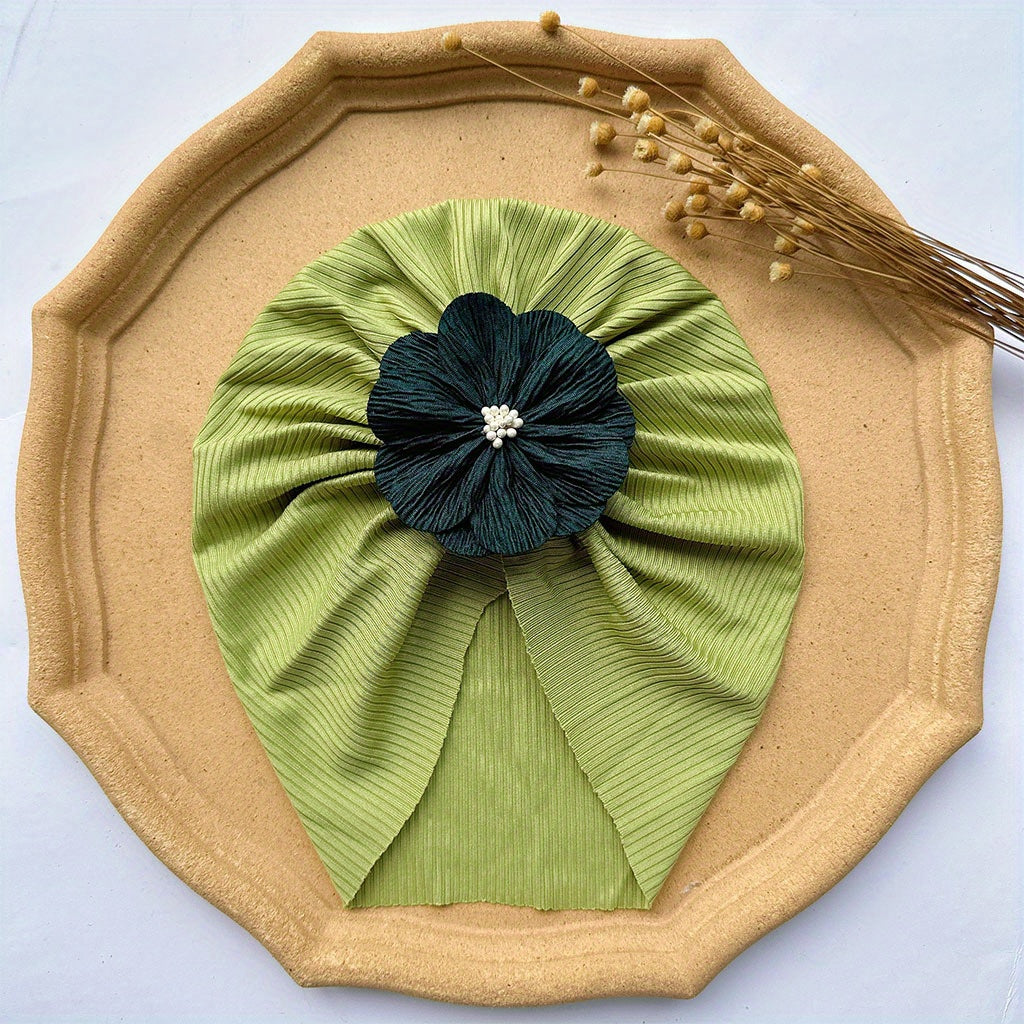 Baby Girls Solid Flowers Decor Cap Soft Hair Wrap Headband